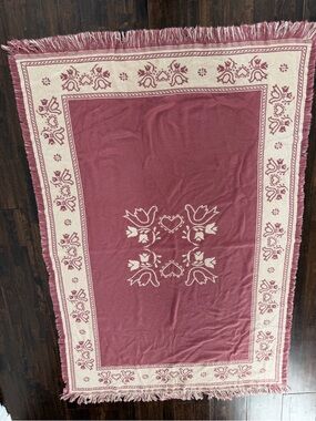 Vtg Goodwin Weavers Reversible Throw Blanket Tapestry birds & Hearts 72 x 49